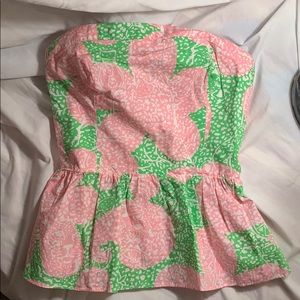 LILLY PULITZER floral peplum strapless top